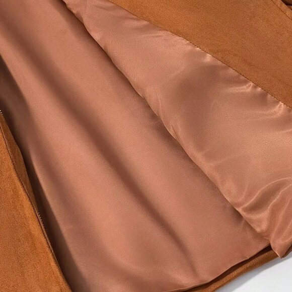 Khaki Casual Women's Lapel Tassel Wide Shoulder Streetwear Jacket - Picture 6 of 10